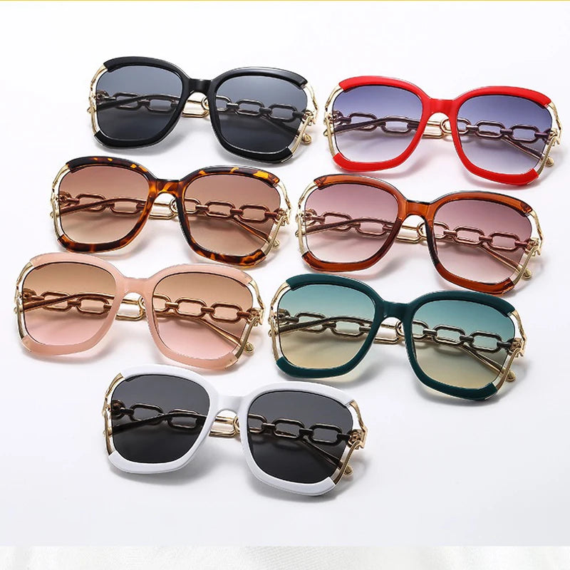 Designer Overisze Sunglasses For Woman Black Women's Fashion Metal Party Sun Glasses Big Frame Sale With Case Brown Green Red