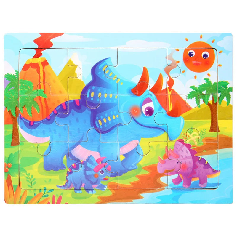 12piece Wooden Jigsaw Puzzle Cartoon Animal Parent-child Theme Puzzles Game Kids Montessori Educational Toys for Children Gifts