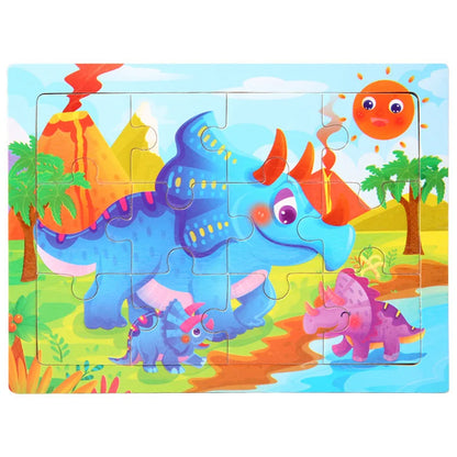 12piece Wooden Jigsaw Puzzle Cartoon Animal Parent-child Theme Puzzles Game Kids Montessori Educational Toys for Children Gifts