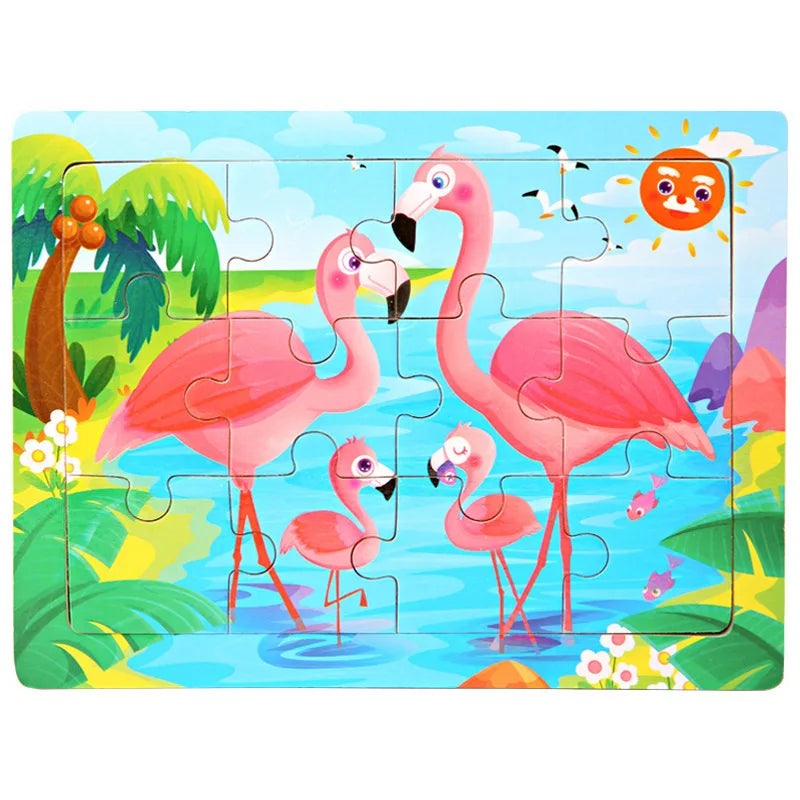 12piece Wooden Jigsaw Puzzle Cartoon Animal Parent-child Theme Puzzles Game Kids Montessori Educational Toys for Children Gifts