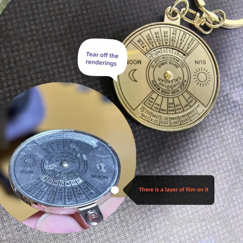 50 Years Perpetual Calendar Keychain Silver Alloy Keyring Key Decoration 8OU9 Car Keychain