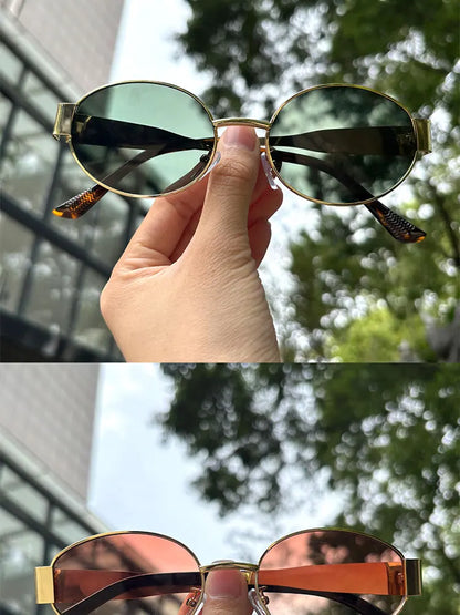 Luxury brand metal sunglasses for men and women unisex designer fashion sun glasses Oval unisex Stylish Eyewear shades UV400