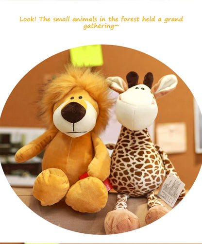 25CM Kawaii Jungle Animal Plush Toys Forest Animal Plush Dog Zebra Elephant Lion Fox Giraffe Children's Toys Doll Birthday Gift