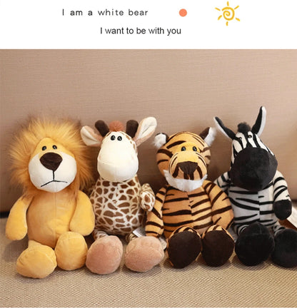 25CM Kawaii Jungle Animal Plush Toys Forest Animal Plush Dog Zebra Elephant Lion Fox Giraffe Children's Toys Doll Birthday Gift