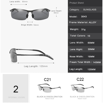 Photochromic Sunglasses Man Polarized Glasses Male Change Color Polaroid Sun Glasses for Men Sports Driving UV400 Gafas de sol