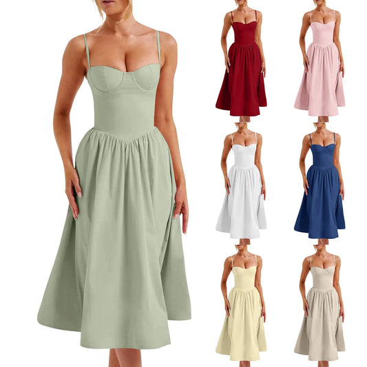 Women's Summer Sexy A-hem Mid-length Dress Slim Waist Elegant Suspender Skirt For Women Traffic Women Dress Female Vestidos