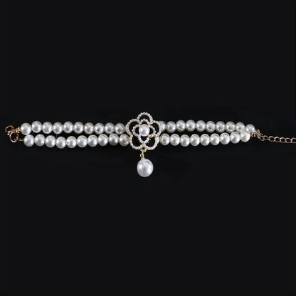 Pet Accessories Double Layer Pearl Pet Necklace Sweet Flower Pendant Cat Neck Chain Adjustable Pet Pearl Collar For Cats Puppy
