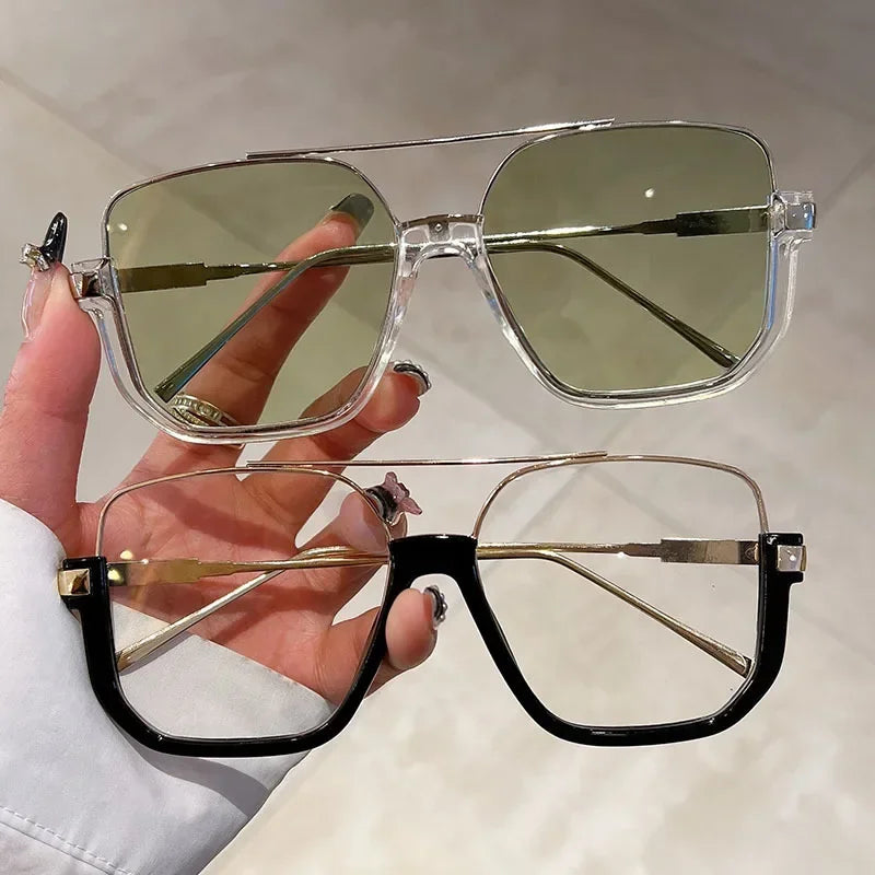 Women Vintage Oversized Sunglasses Fashion Men Square UV400 Shades Eyewear Unisex Trendy Ins Luxury Design Sun Glasses Goggles