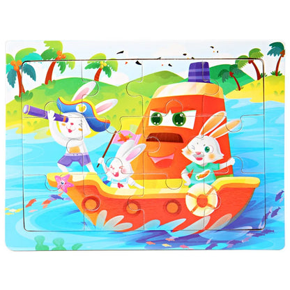 12piece Wooden Jigsaw Puzzle Cartoon Animal Parent-child Theme Puzzles Game Kids Montessori Educational Toys for Children Gifts