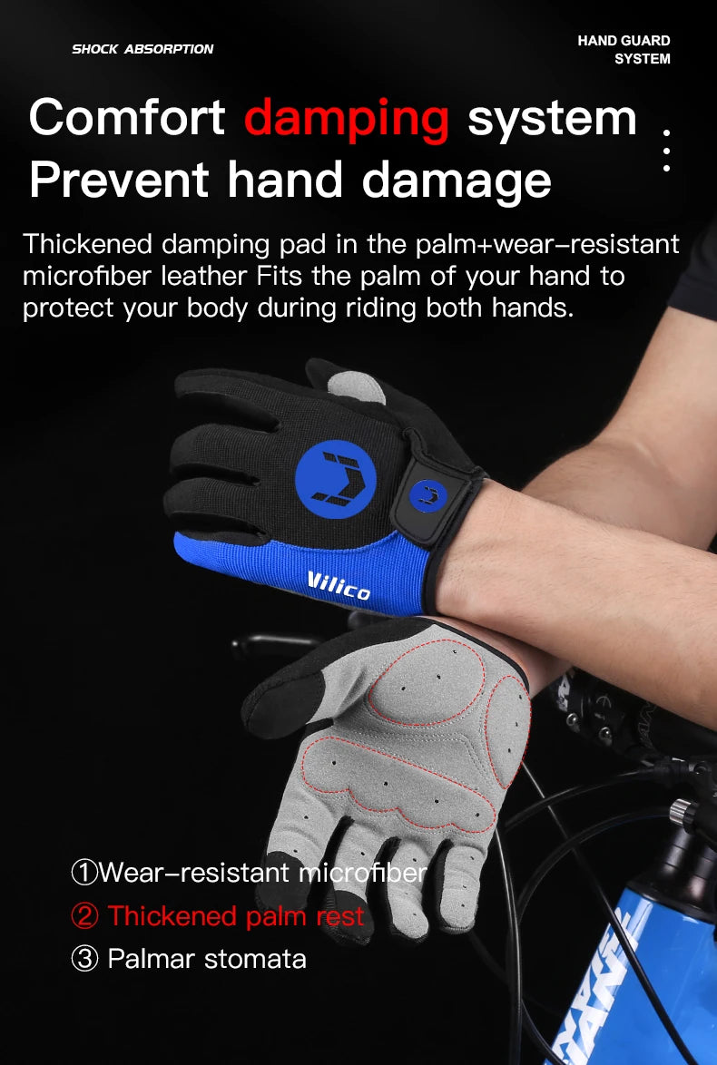 Cycling Anti-slip Full Finger Gloves MTB Bike Bicycle Gloves Pad Men Women Breathable Anti-shock Sports Gloves