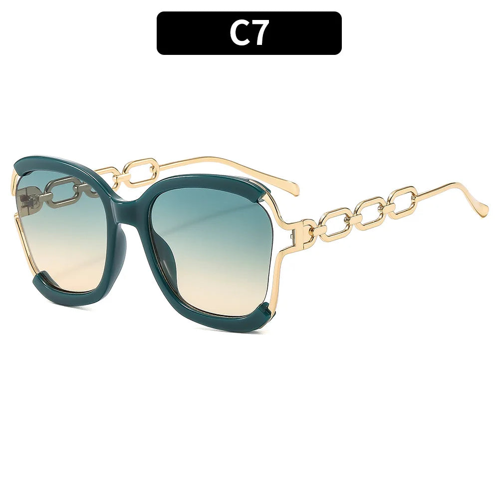Designer Overisze Sunglasses For Woman Black Women's Fashion Metal Party Sun Glasses Big Frame Sale With Case Brown Green Red
