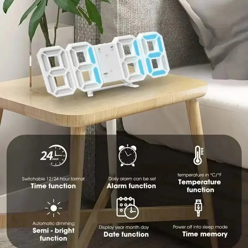 3D Digital Wall Clock Decoration for Home Glow Night Mode Adjustable Electronic Watch Living Room LED Clock Decor Clocks Garden