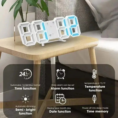 3D Digital Wall Clock Decoration for Home Glow Night Mode Adjustable Electronic Watch Living Room LED Clock Decor Clocks Garden