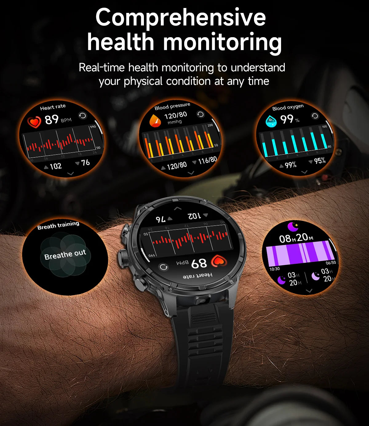 2024 Men's Smart Watch 1.85-inch Full Screen Touch Screen 360 * 360 Resolution IP67 Waterproof 710Mah Battery Capacity Watch