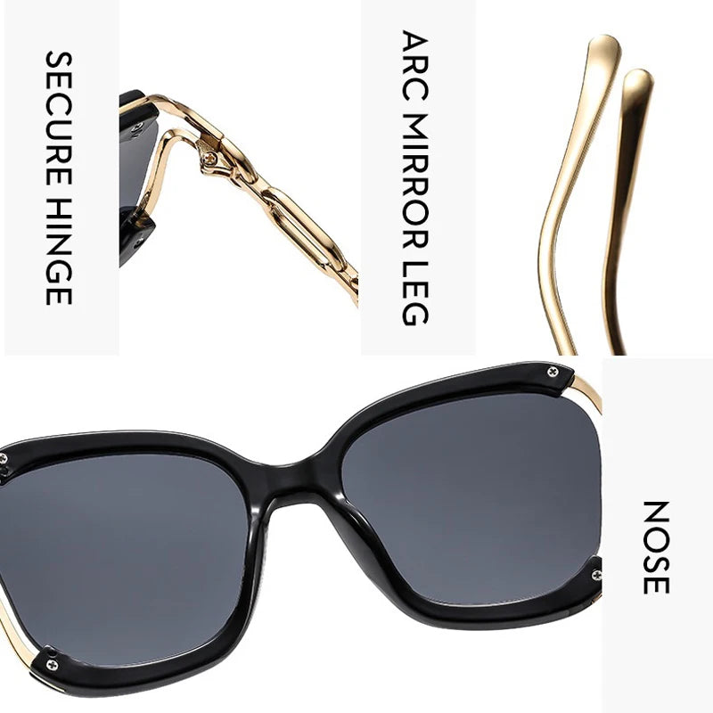 Designer Overisze Sunglasses For Woman Black Women's Fashion Metal Party Sun Glasses Big Frame Sale With Case Brown Green Red