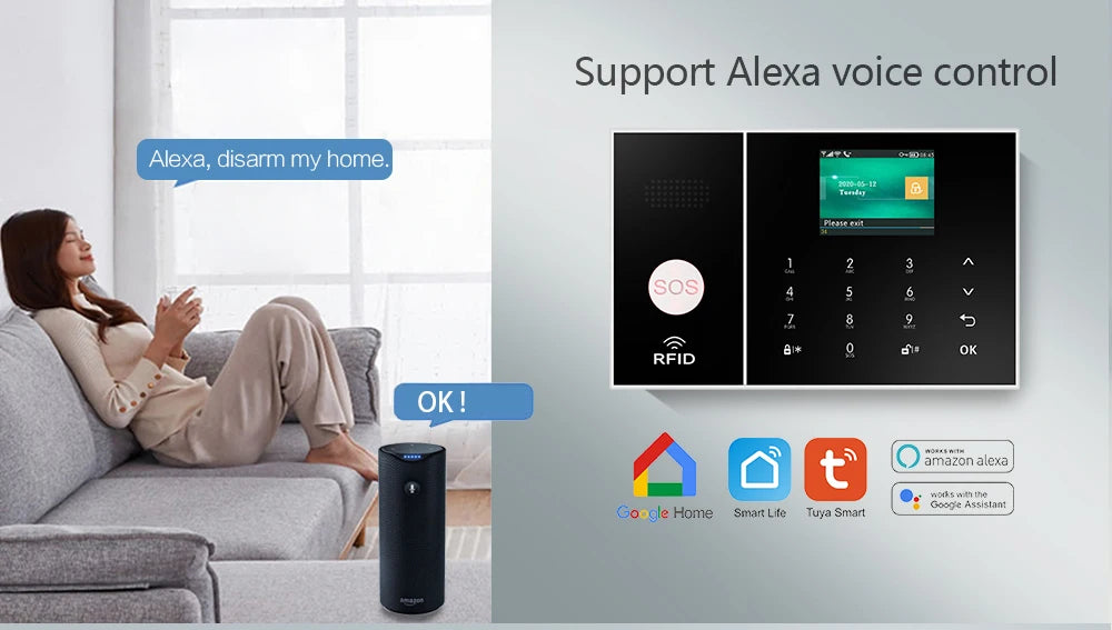 Wireless Home Alarm System Phone 4G Wifi Residential alarm Tuya Smart Home Child Safety protection Anti-theft Camera automation