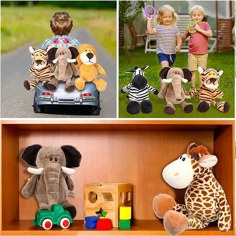 25CM Kawaii Jungle Animal Plush Toys Forest Animal Plush Dog Zebra Elephant Lion Fox Giraffe Children's Toys Doll Birthday Gift