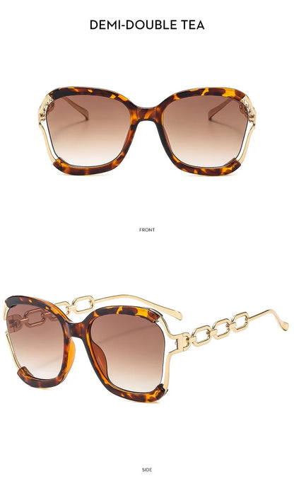 Designer Overisze Sunglasses For Woman Black Women's Fashion Metal Party Sun Glasses Big Frame Sale With Case Brown Green Red