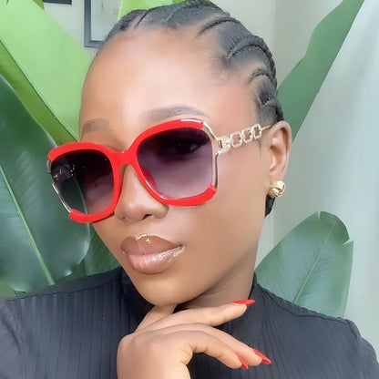 Designer Overisze Sunglasses For Woman Black Women's Fashion Metal Party Sun Glasses Big Frame Sale With Case Brown Green Red