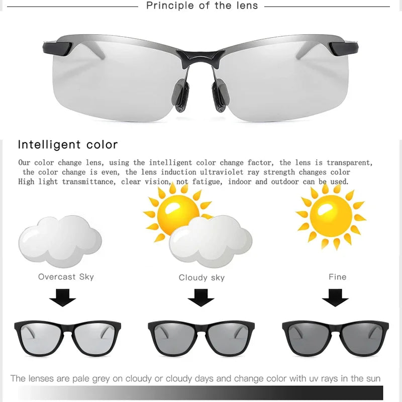 Photochromic Sunglasses Man Polarized Glasses Male Change Color Polaroid Sun Glasses for Men Sports Driving UV400 Gafas de sol