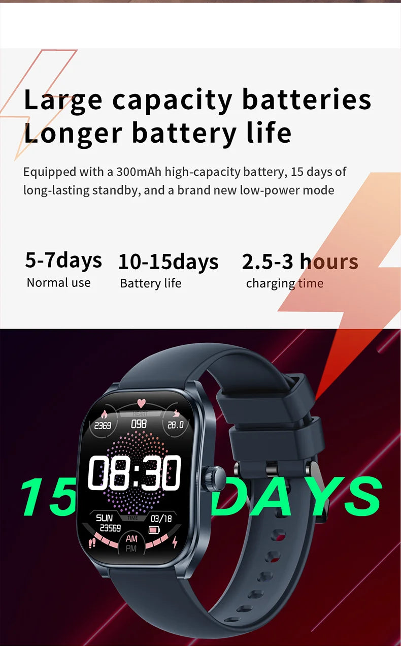 2025 Smart Watch 2.01" IPS HD Display | IP68 Waterproof | Bluetooth 5.3 | 3D Curved Glass | Smart Features:Voice Assistant