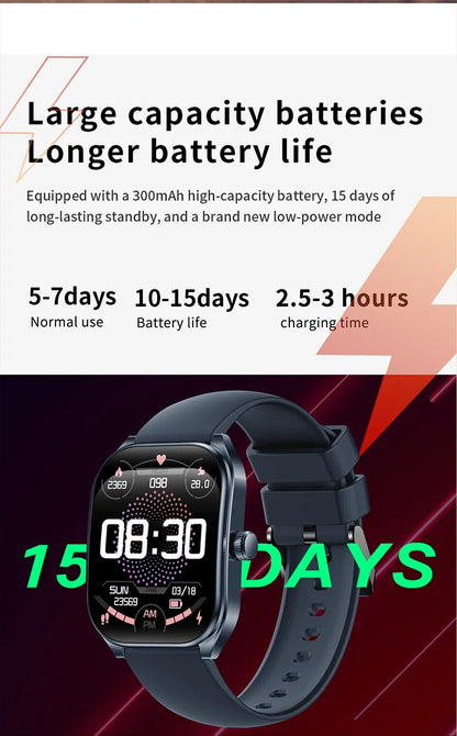 2025 Smart Watch 2.01" IPS HD Display | IP68 Waterproof | Bluetooth 5.3 | 3D Curved Glass | Smart Features:Voice Assistant