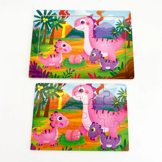 12piece Wooden Jigsaw Puzzle Cartoon Animal Parent-child Theme Puzzles Game Kids Montessori Educational Toys for Children Gifts
