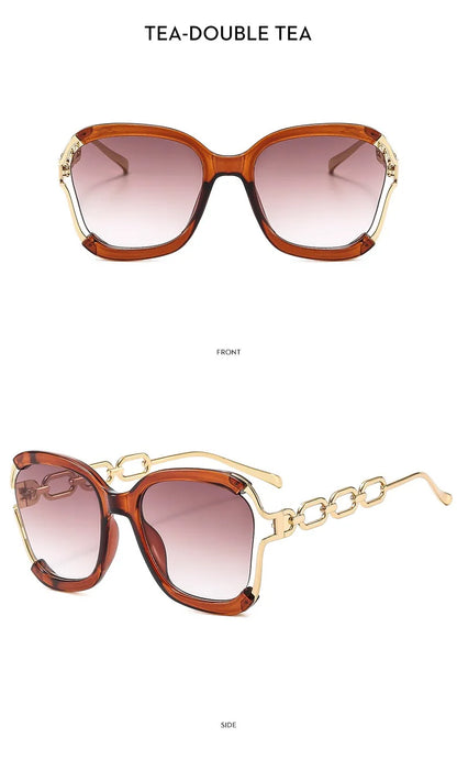 Designer Overisze Sunglasses For Woman Black Women's Fashion Metal Party Sun Glasses Big Frame Sale With Case Brown Green Red