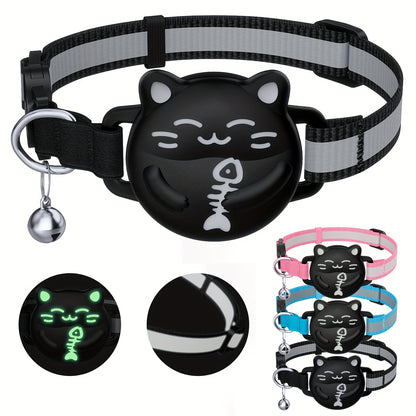 Breakaway AirTag Cat Collar With Reflective Luminous Strap | Lightweight, Safety Elastic Band For Kittens | Hidden GPS Tracker Holder For Apple AirTag (Blue, Adjustable 9"-14")