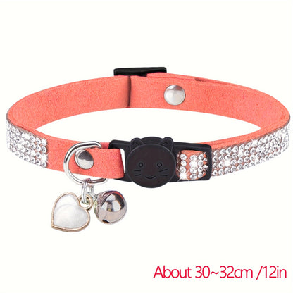 Rhinestone Soft Velvet Cat Collar, Breakaway Cat Collar With Bell And Pendant, Adjustable Kitten Collar With Quick Release Safety Buckle Pet Accessories