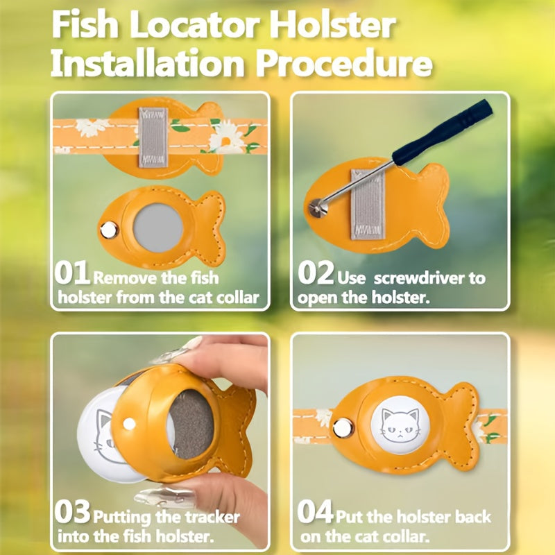 [GPS Cat Collar Locator] Comfortable GPS Cat Collar - Adjustable Acrylic Pet Necklace with Fish Bell, All Breed Sizes, Lost Cat Locator