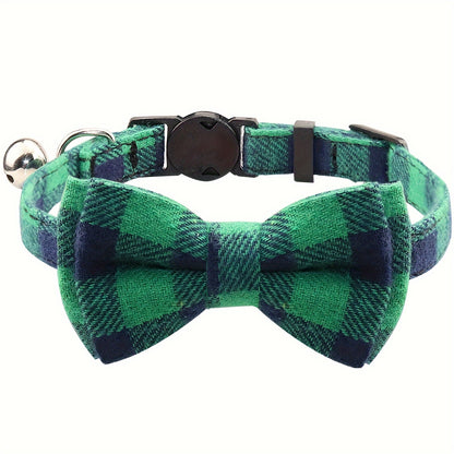 Adorable Plaid Cat Collar with Bow Tie - Adjustable, Comfortable, and Stylish Polyester Collar for Cats - Perfect Pet Supplies for Your Feline Friend