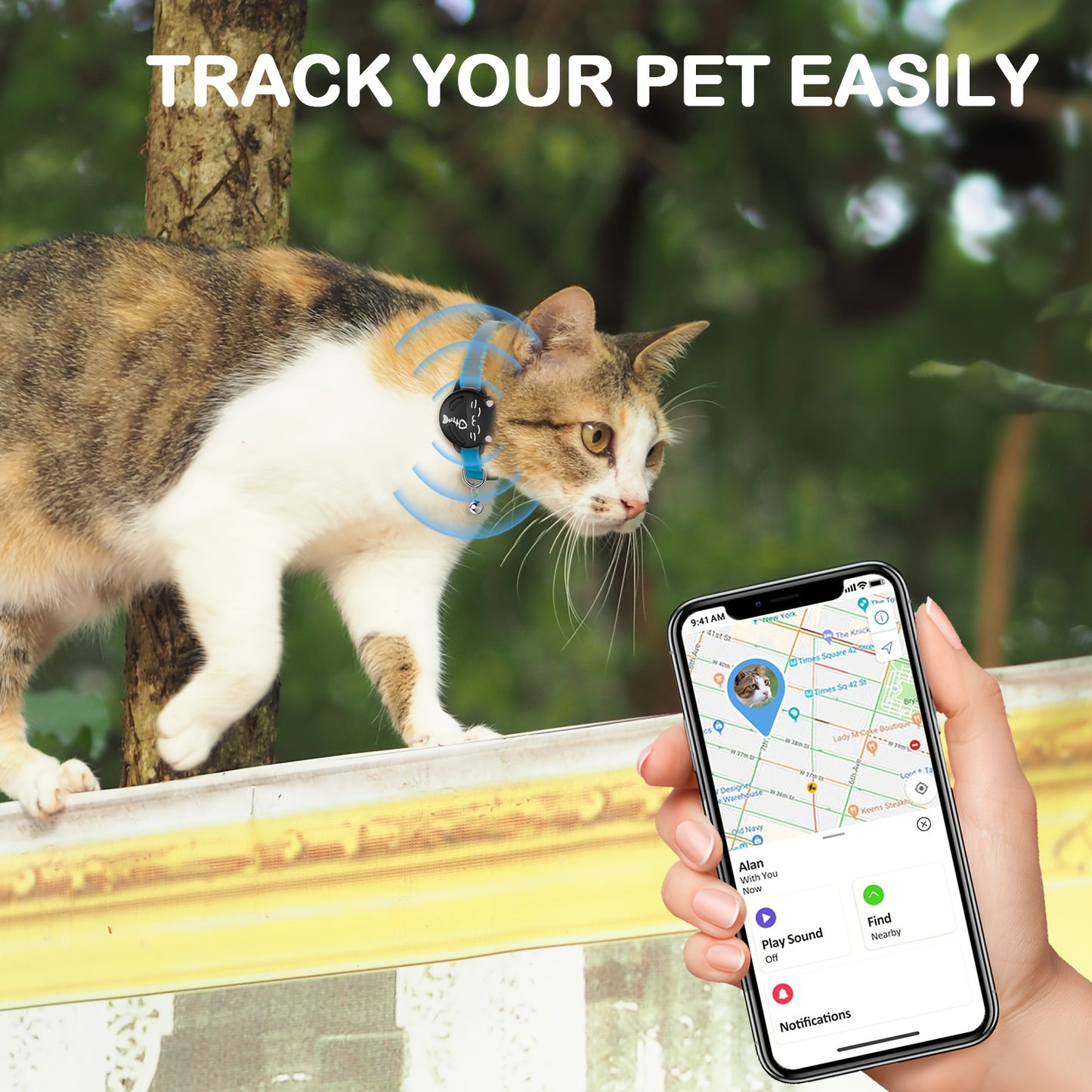 Breakaway AirTag Cat Collar With Reflective Luminous Strap | Lightweight, Safety Elastic Band For Kittens | Hidden GPS Tracker Holder For Apple AirTag (Blue, Adjustable 9"-14")