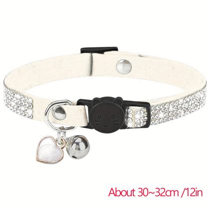 Rhinestone Soft Velvet Cat Collar, Breakaway Cat Collar With Bell And Pendant, Adjustable Kitten Collar With Quick Release Safety Buckle Pet Accessories