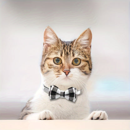 Adorable Plaid Cat Collar with Bow Tie - Adjustable, Comfortable, and Stylish Polyester Collar for Cats - Perfect Pet Supplies for Your Feline Friend