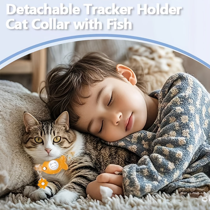 [GPS Cat Collar Locator] Comfortable GPS Cat Collar - Adjustable Acrylic Pet Necklace with Fish Bell, All Breed Sizes, Lost Cat Locator