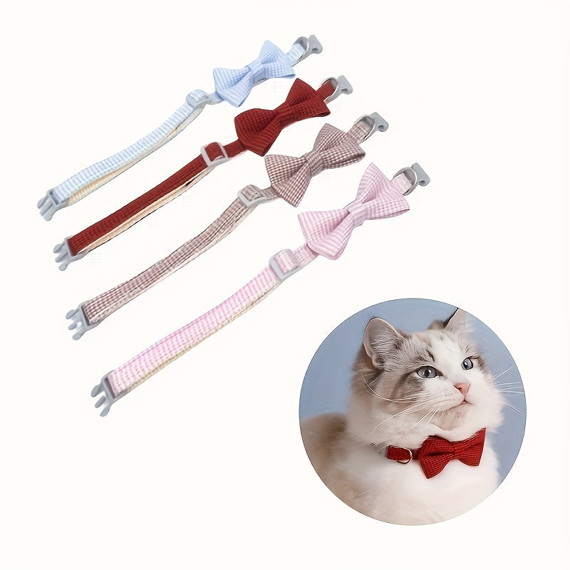 1pc Stylish Adjustable Plaid Cat Collar with Bow Tie - Fashionable Cats Collars for Holiday Dress Up, Everyday Wear, and Pet Photography - Soft, Comfortable, and Adjustable Design
