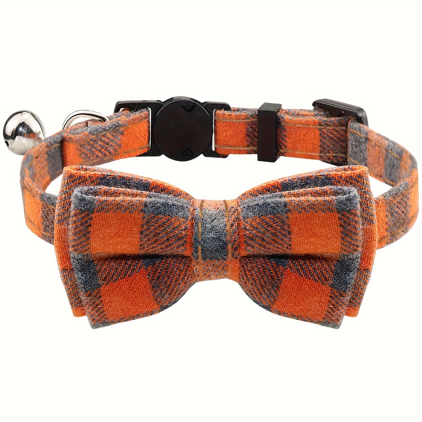 Adorable Plaid Cat Collar with Bow Tie - Adjustable, Comfortable, and Stylish Polyester Collar for Cats - Perfect Pet Supplies for Your Feline Friend