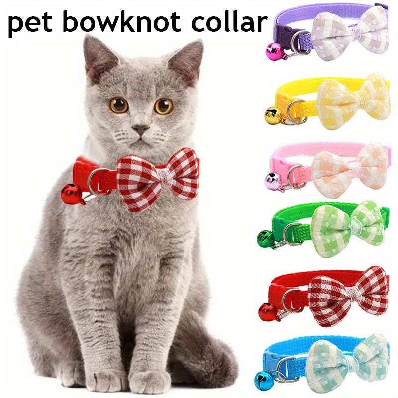 1pc Stylish Adjustable Plaid Cat Collar with Bow Tie - Fashionable Cats Collars for Holiday Dress Up, Everyday Wear, and Pet Photography - Soft, Comfortable, and Adjustable Design